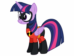 Size: 1024x768 | Tagged: safe, artist:brunomilan13, twilight sparkle, alicorn, pony, g4, clothes, cosplay, costume, crossover, disney, female, pixar, solo, the incredibles, twilight sparkle (alicorn), violet parr
