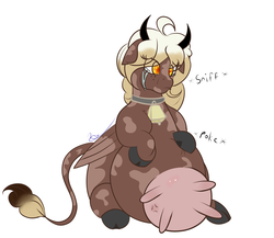 Size: 2377x2061 | Tagged: safe, artist:epicenehs, oc, oc only, oc:sweet mocha, cow, pony, bell, bell collar, chubby, collar, cowified, crying, female, high res, mare, pegacow, sad, solo, species swap, udder