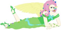 Size: 713x352 | Tagged: safe, artist:evilfurryskull, fluttershy, human, g4, clothes, dress, gala dress, humanized, solo