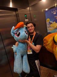 Size: 2992x4000 | Tagged: safe, artist:plushwaifus, photographer:corpulentbrony, rainbow dash, spitfire, human, bronycon, bronycon 2016, g4, hilton, irl, irl human, life size, photo, plushie