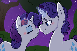 Size: 1207x805 | Tagged: safe, artist:nolycs, rarity, g4, blushing, elusive, female, flower, flower in hair, male, night, redraw, rule 63, self ponidox, selfcest, ship:rarilusive, shipping, straight