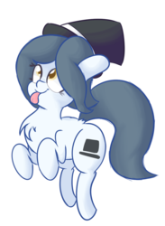 Size: 901x1229 | Tagged: safe, artist:mr-degration, oc, oc only, oc:hattsy, pony, :p, chest fluff, cross-eyed, cute, dock, fluffy, hat, silly, silly pony, simple background, smiling, solo, tongue out, top hat, transparent background