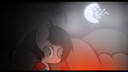 Size: 3000x1688 | Tagged: safe, artist:darksoma, pony, broken moon, crescent rose, crossover, embers, fire, moon, moonlight, mountain, ponified, ruby rose, rwby, rwby volume 4, shading, solo