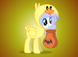 Size: 550x400 | Tagged: safe, artist:adamanimationz, oc, oc only, oc:lucky duck, clothes, costume, cute, duck costume, halloween, nightmare night, solo