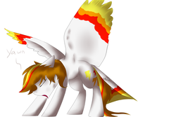 Size: 3300x2200 | Tagged: safe, artist:bravefleet, oc, oc only, oc:brave fleet, pegasus, pony, eyes closed, high res, lazy shading, open mouth, solo, spread wings, standing, tail feathers, yawn