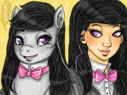 Size: 800x600 | Tagged: safe, artist:superlucky13, octavia melody, human, pony, g4, duo, human ponidox, humanized