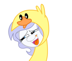 Size: 803x677 | Tagged: safe, artist:adamanimationz, edit, oc, oc only, oc:lucky duck, clothes, costume, duck costume, funny face, solo