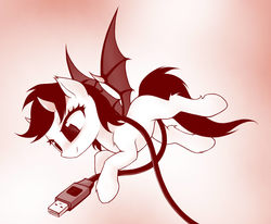 Size: 850x700 | Tagged: safe, artist:rainbow, oc, oc only, demon, demon pony, pony, micro, solo, tiny ponies, usb, usb cable