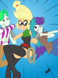 Size: 5400x7200 | Tagged: safe, artist:drewdini, applejack, equestria girls, g4, absurd resolution, commission, fight, henchmen, lasso, superhero