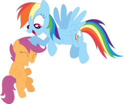 Size: 3589x2998 | Tagged: safe, artist:porygon2z, rainbow dash, scootaloo, g4, sleepless in ponyville, belly, duo, high res, inkscape, open mouth, ponyscape, scootalove, simple background, sitting, transparent background, vector