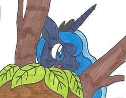 Size: 601x468 | Tagged: safe, artist:cmara, princess luna, alicorn, pony, g4, commission, cute, female, mare, solo, tongue out, traditional art, tree