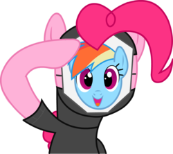 Size: 1000x887 | Tagged: safe, artist:twitchy-tremor, pinkie pie, rainbow dash, earth pony, pony, g4, female, mare, pinkie spy, simple background, spy, spy (tf2), team fortress 2, transparent background