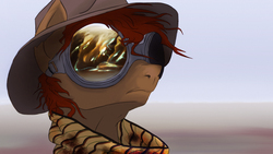 Size: 2870x1614 | Tagged: safe, artist:aaronmk, oc, oc only, fallout equestria, dust storm, goggles, hat, reflection