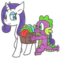 Size: 607x590 | Tagged: safe, artist:cmara, rarity, spike, dragon, pony, unicorn, g4, horn, traditional art