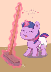 Size: 883x1248 | Tagged: safe, artist:artiecanvas, twilight sparkle, alicorn, pony, g4, the saddle row review, age regression, artiecanvas is trying to murder us, baby, baby pony, babylight sparkle, broom, cute, daaaaaaaaaaaw, diaper, female, levitation, magic, poofy diaper, solo, sweeping, sweepsweepsweep, telekinesis, twiabetes, twilight sparkle (alicorn), twilight sweeple