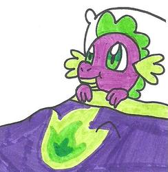 Size: 441x452 | Tagged: safe, artist:cmara, spike, g4, bed, in bed, male, solo, traditional art
