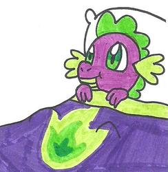 Size: 441x452 | Tagged: safe, artist:cmara, spike, dragon, g4, bed, in bed, male, solo, traditional art