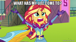 Size: 800x450 | Tagged: safe, sunset shimmer, equestria girls, g4, my little pony equestria girls: friendship games, image macro, makeameme.org, meme