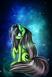 Size: 1444x2142 | Tagged: safe, artist:twotiedbows, oc, oc only, crying, looking away, solo, space background