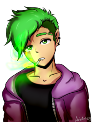 Size: 2480x3300 | Tagged: safe, artist:artartzy, spike, human, g4, cigarette, ear piercing, earring, high res, humanized, jewelry, male, older, piercing, smoking, solo