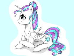 Size: 2048x1536 | Tagged: safe, artist:ashlynnetheunicorn, princess flurry heart, g4, alternate hairstyle, crossed hooves, female, hair bun, older, prone, solo