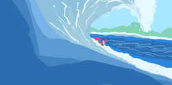 Size: 1981x985 | Tagged: safe, artist:tanmansmantan, pinkie pie, earth pony, pony, g4, female, solo, surfboard, surfing, water, wave, wetsuit