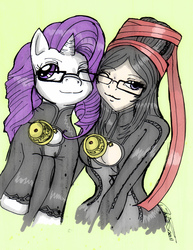 Size: 1195x1544 | Tagged: safe, artist:danielle-chan, rarity, pony, unicorn, g4, barely pony related, bayonetta, bayonetta (character), bodysuit, clothes, crossover, glasses, rarinetta, umbra witch, witch