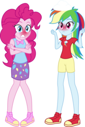 Size: 3575x5337 | Tagged: safe, artist:osipush, pinkie pie, rainbow dash, equestria girls, g4, absurd resolution, clothes, commission, crossed arms, duo, freezing fetish, frozen, icicle, shoes, shorts, skirt, sneakers, snow