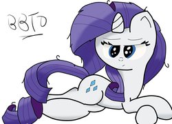 Size: 1024x736 | Tagged: safe, artist:bronybehindthedoor, rarity, g4, cutie mark, digital art, draw me like one of your french girls, female, looking at you, on side, signature, solo