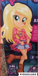 Size: 432x865 | Tagged: safe, applejack, equestria girls, g4, my little pony equestria girls: legend of everfree, alternative cutie mark placement, boho, box art, camp fashion show outfit, clothes, doll, facial cutie mark, female, high heel boots, high heels, outfit, promotional art, solo, toy