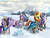 Size: 2000x1500 | Tagged: safe, artist:misiekpl, princess cadance, princess flurry heart, shining armor, starlight glimmer, sunburst, twilight sparkle, alicorn, pony, unicorn, g4, blizzard, clothes, coat markings, day, flag, magic, older, scarf, signature, snow, snowfall, socks (coat markings), staff, twilight sparkle (alicorn), walking