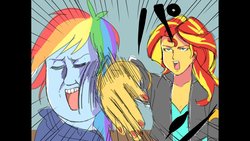 Size: 1200x675 | Tagged: safe, artist:weiliy, rainbow dash, sunset shimmer, equestria girls, g4, biyori, manga, nail polish, parody, slap