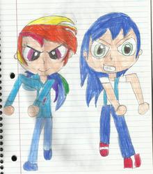 Size: 1577x1795 | Tagged: safe, artist:ariavampirerose7, rainbow dash, human, g4, crossover, humanized, lined paper, male, sonic the hedgehog, sonic the hedgehog (series), traditional art