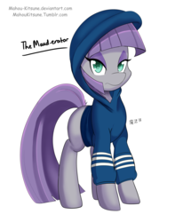 Size: 2380x2894 | Tagged: safe, artist:demonfox, maud pie, g4, clothes, female, high res, hoodie, looking at you, pun, solo, sweatshirt