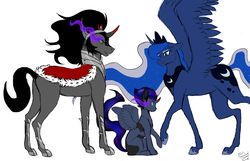 Size: 1024x658 | Tagged: safe, artist:minto-hameragi, king sombra, princess luna, oc, oc:mune, alicorn, pony, g4, alicorn oc, female, male, offspring, parent:king sombra, parent:princess luna, parents:lumbra, ship:lumbra, shipping, straight