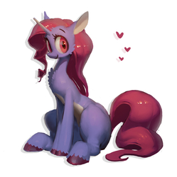 Size: 650x653 | Tagged: safe, artist:derekireba, oc, oc only, pony, unicorn, heart, pale belly, sitting, solo, white belly