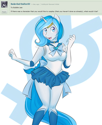Size: 2000x2466 | Tagged: safe, artist:askbubblelee, oc, oc only, oc:bubble lee, oc:imago, anthro, crossover, heart, heart eyes, high res, sailor mercury, sailor mercury pose, sailor moon (series), solo, wingding eyes
