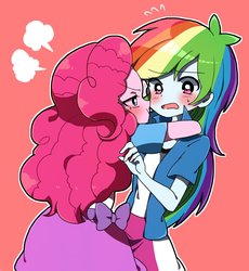 Size: 939x1020 | Tagged: dead source, safe, artist:lotte, pinkie pie, rainbow dash, equestria girls, g4, female, humanized, imminent kissing, lesbian, ship:pinkiedash, shipping