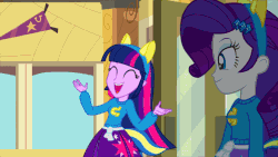 Size: 1280x720 | Tagged: safe, screencap, flash sentry, pinkie pie, rarity, thunderbass, twilight sparkle, equestria girls, g4, my little pony equestria girls, animated, female, helping twilight win the crown, male