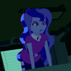 Size: 720x720 | Tagged: safe, screencap, princess luna, vice principal luna, equestria girls, g4, my little pony equestria girls, animated, cropped, female, invisible stallion, luna's office, out of context, solo