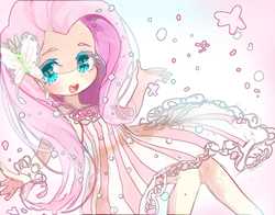 Size: 920x720 | Tagged: safe, artist:weiliy, fluttershy, human, g4, clothes, cute, dress, female, humanized, open mouth, shyabetes, solo