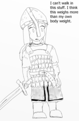 Size: 424x648 | Tagged: source needed, safe, artist:php162, sunset shimmer, g4, armor, dialogue, grayscale, monochrome, sword, weapon