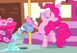 Size: 976x673 | Tagged: safe, screencap, pinkie pie, earth pony, pony, g4, pinkie pride, season 4, female, mare, solo, watering, watering can