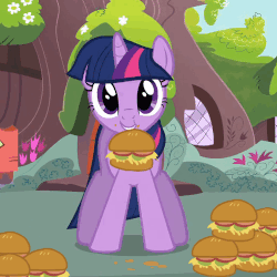 Size: 500x500 | Tagged: safe, artist:tjpones edits, edit, edited screencap, screencap, twilight sparkle, pony, unicorn, g4, magical mystery cure, season 3, animated, burger, cute, eating, female, food, hay burger, mare, nom, open mouth, solo, that pony sure does love burgers, twiabetes, twilight burgkle, unicorn twilight