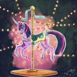 Size: 1280x1280 | Tagged: safe, artist:shaiza7, twilight sparkle, g4, bit, bridle, carousel, female, saddle, solo, tail wrap