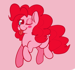 Size: 1280x1191 | Tagged: safe, artist:ponycide, pinkie pie, g4, blush sticker, blushing, cute, female, one eye closed, solo, tongue out, wink