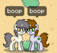 Size: 183x172 | Tagged: safe, oc, oc only, oc:littlepip, oc:short fuse, pony, unicorn, fallout equestria, pony town, boop, fanfic, fanfic art, female, horn, mare, pipbuck, screenshots