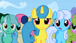 Size: 1280x720 | Tagged: safe, screencap, bon bon, daisy, flower wishes, lemon hearts, linky, lyra heartstrings, shoeshine, sweetie drops, earth pony, pony, unicorn, g4, the super speedy cider squeezy 6000, animation error, crying, cute, lip bite, looking at you, lyrabetes, open mouth, reaction image, sad, sadorable, teary eyes, wide eyes
