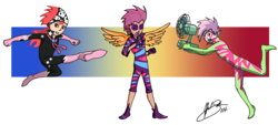 Size: 3300x1485 | Tagged: safe, artist:cat-gray-and-me78, apple bloom, scootaloo, sweetie belle, human, g4, the show stoppers, artifact, cutie mark crusaders, fan, humanized, show stopper outfits, simple background, transparent background, winged humanization