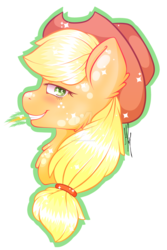 Size: 1600x2400 | Tagged: safe, artist:monique1998, applejack, g4, female, grin, smiling, solo, starry eyes, straw, watermark, wingding eyes